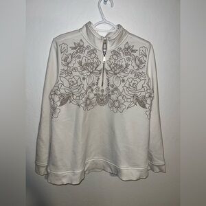 Soft Surroundings Embroidered 1/4 Zip Sweatshirt Size M